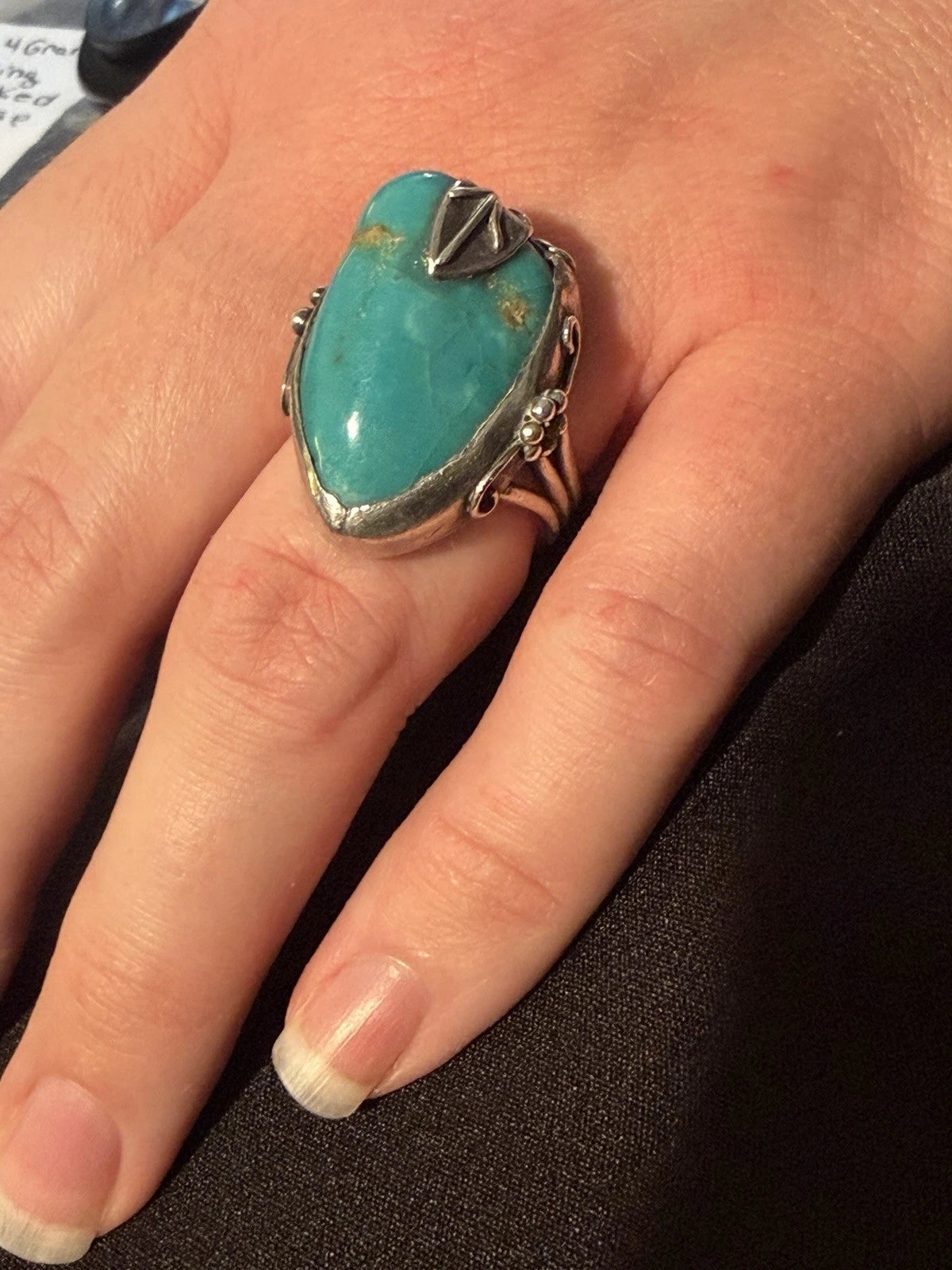 Vintage 925 Sterling Silver Turquoise Ring Size 7 Large Statement Artisan Boho