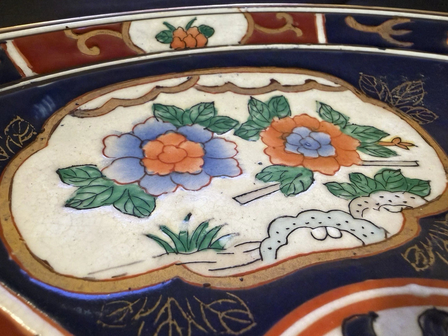 Antique Japanese Imari Charger Plate Hand Painted Meiji Floral Phoenix 10.5”